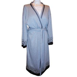 Kimono Robe MEDIUM NEW gray lace trimmed bath robe